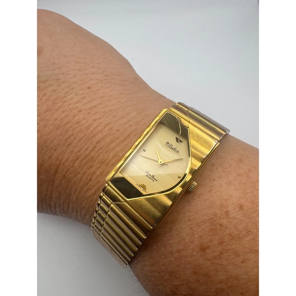 Vintage WORKING Lucien Piccard DuFonte Watch Half Moon Cracked READ